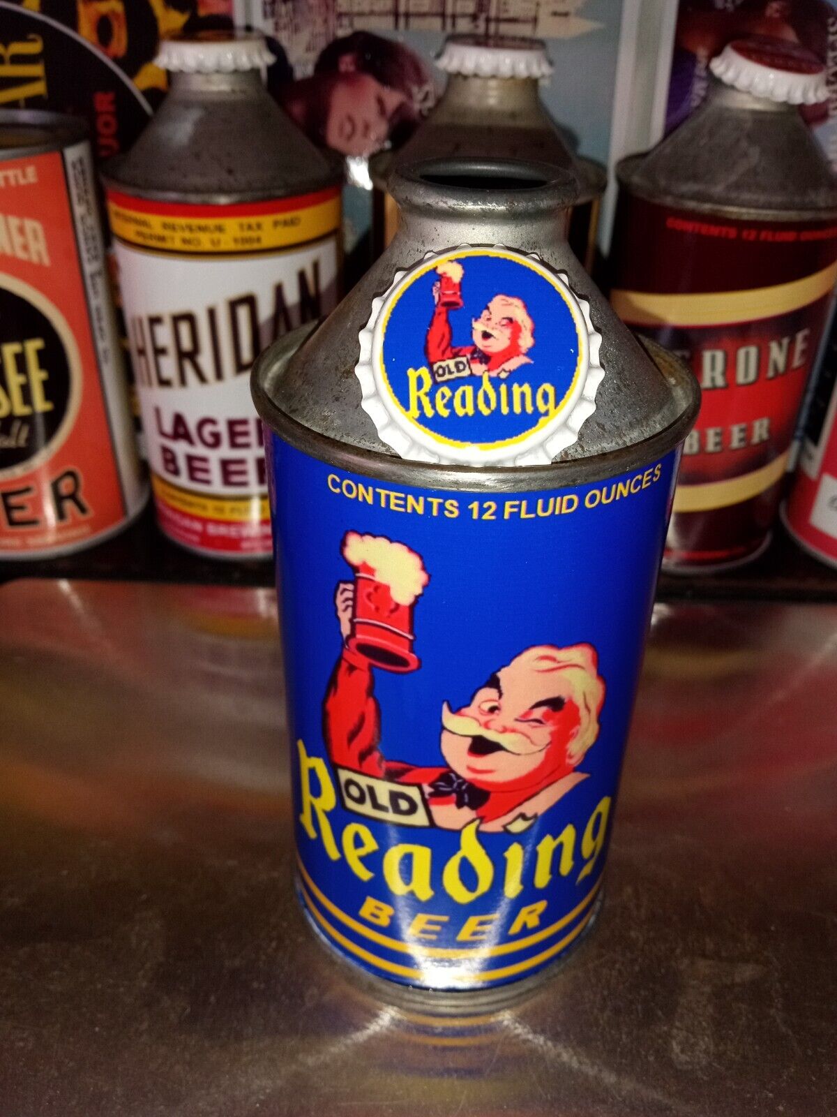 Replica Old Reading Brewery Cone Top Beer Can Pennsylvania 1939 Design with Cap
