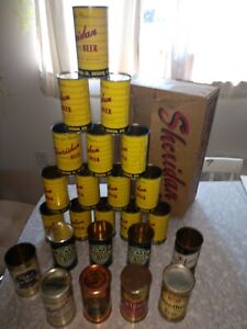 Lot of 24 Vtg Flat Top Beer Cans w/ Case - Empty Raineer Ballantine's Sheridan