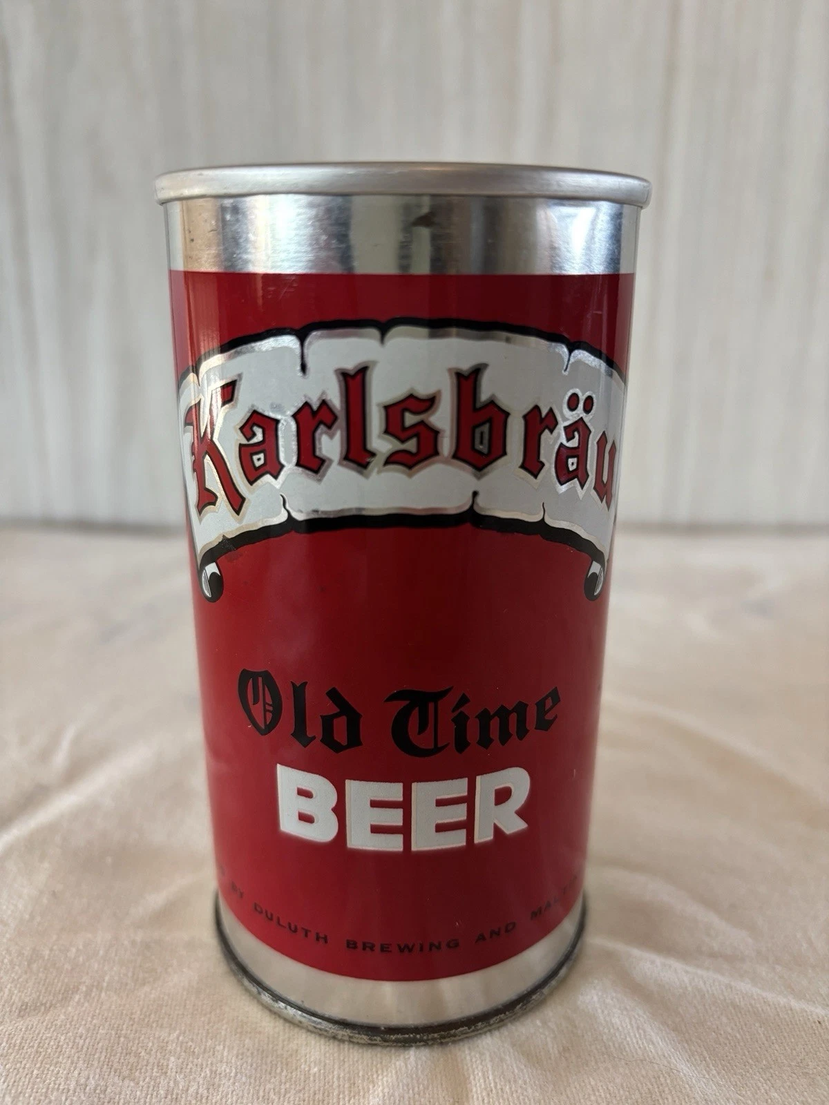 Karlsbrau Old Time Beer Can Aluminum Flat Top / Steel Side / Bottom Opened