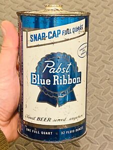 Pabst Blue Ribbon PBR Snap Cap 32oz Quart Cone Top Beer Can Vintage antique old