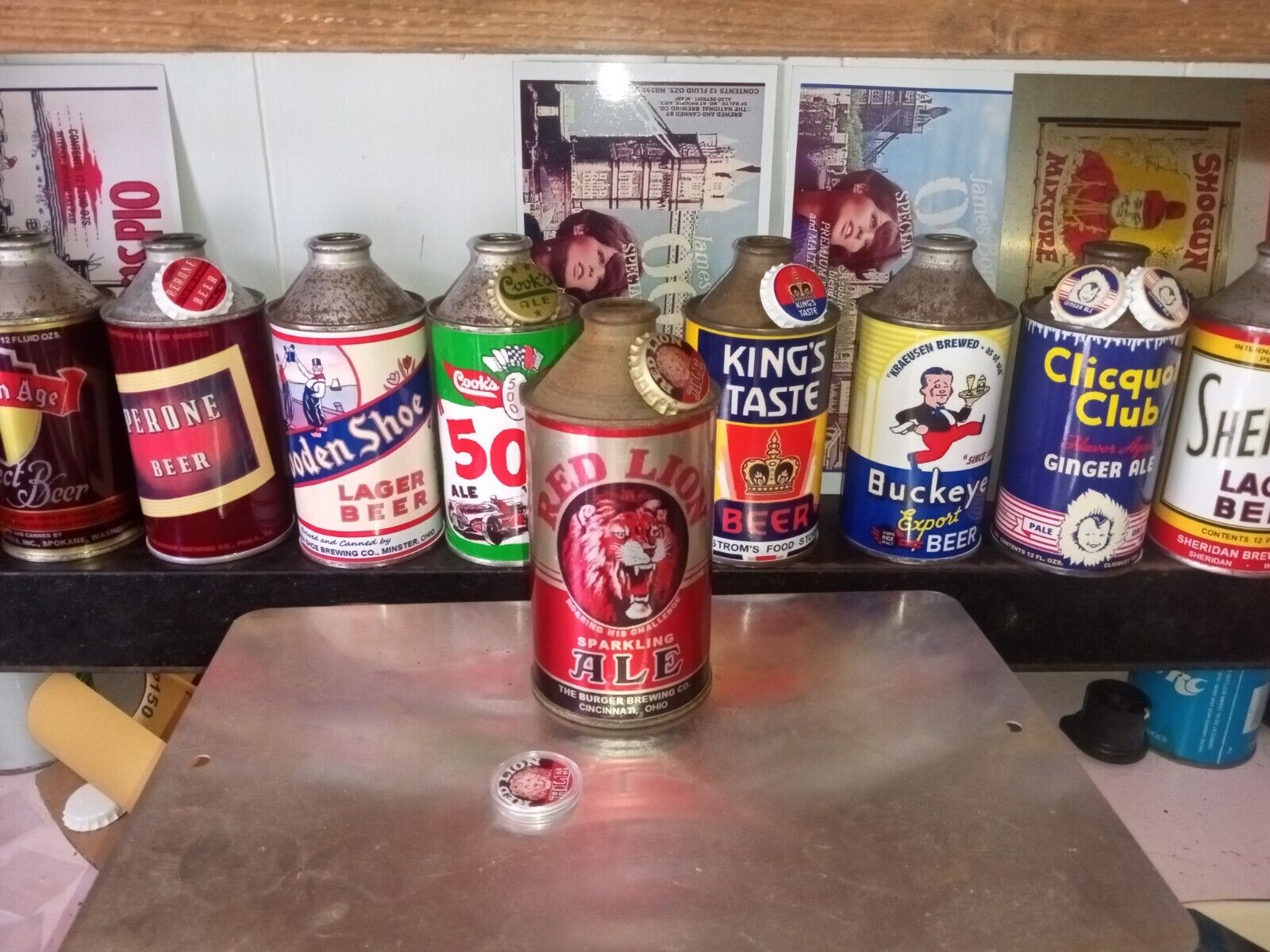 Replica Red Lion Cone Top Beer Can Burger Brewing Cincinnati Ohio Sparkling Ale