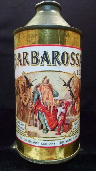 BARBAROSSA BEER - MID 1940'S - 12OZ IRTP HIGH PROFILE CONE TOP CAN  - CINCINNATI