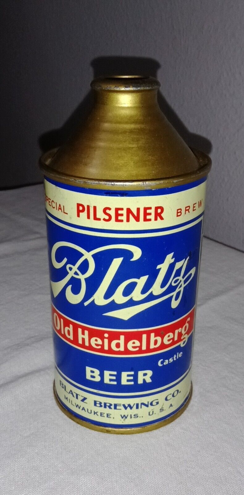 VINTAGE BLATZ CONE TOP BEER CAN OLD HEIDELBERG CASTLE BEER MILWAUKEE WISCONSIN