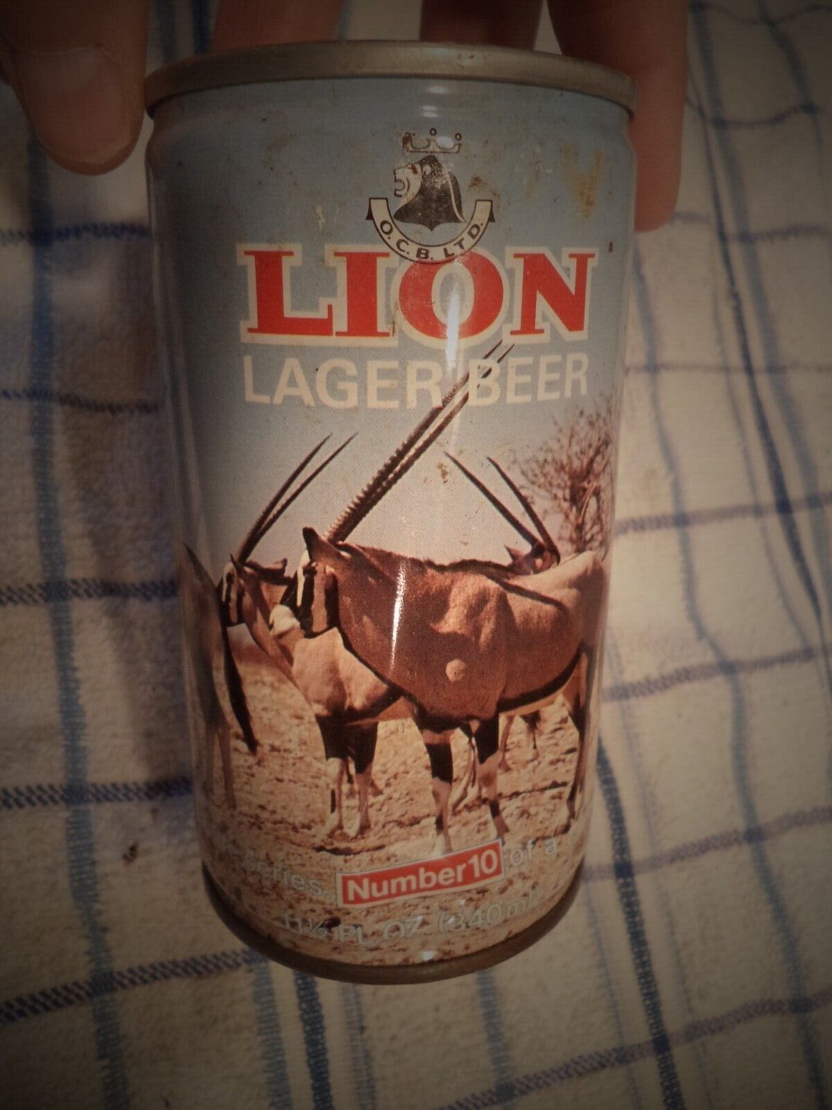 LION LAGER BEER 11.5 OZ ROUND EDGE STEEL CAN SOUTH AFRICAN WILD LIFE SERIES #10