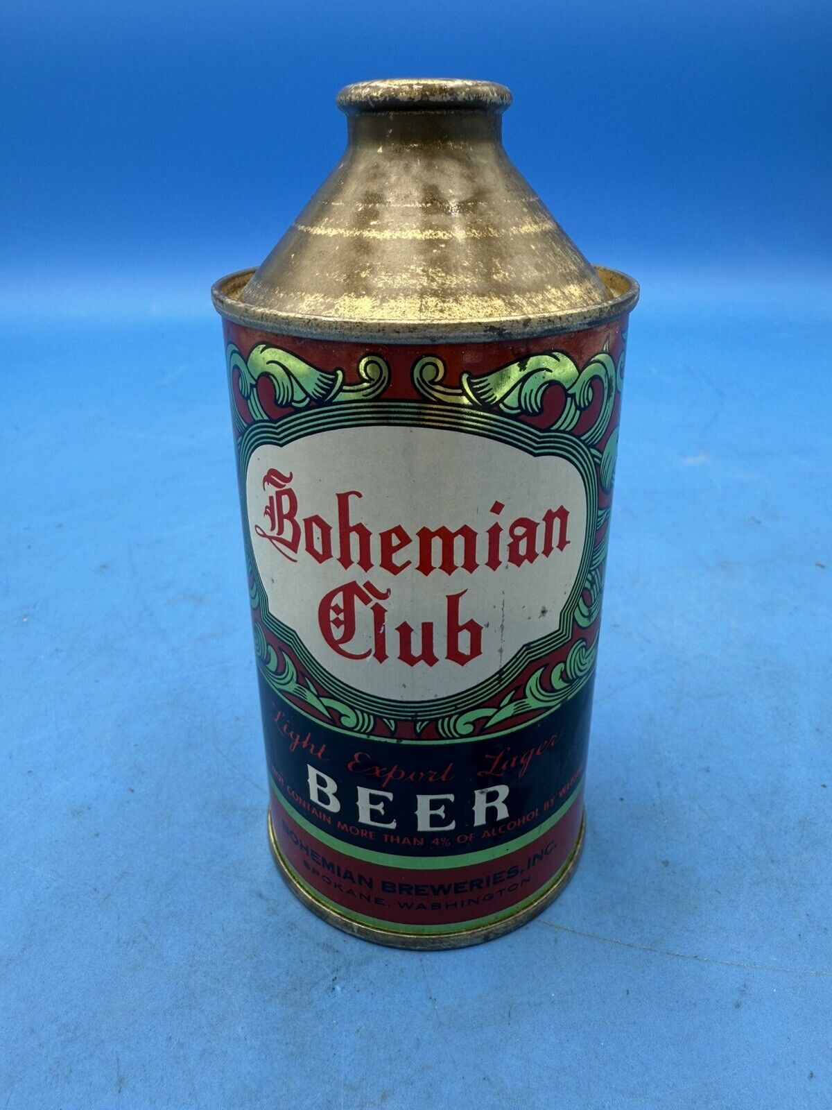 RARE Bohemian Club Cone Top Beer Can , Spokane Wa EMPTY
