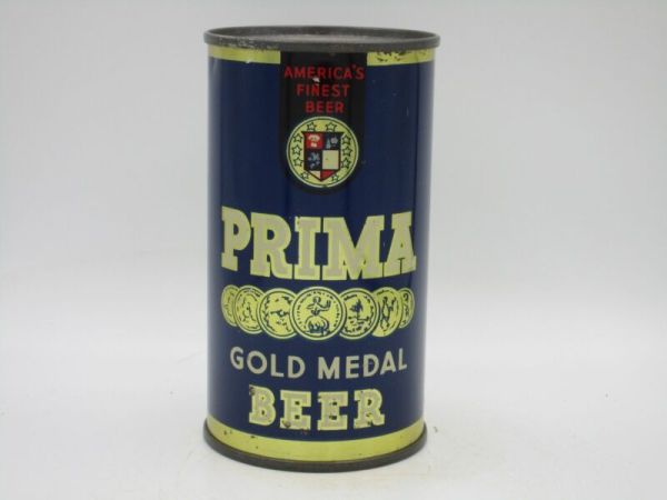Prima Gold Medal  O/I Flat Top Beer Can ( STUNNING - RARE- OPENING INSTRUCTION )