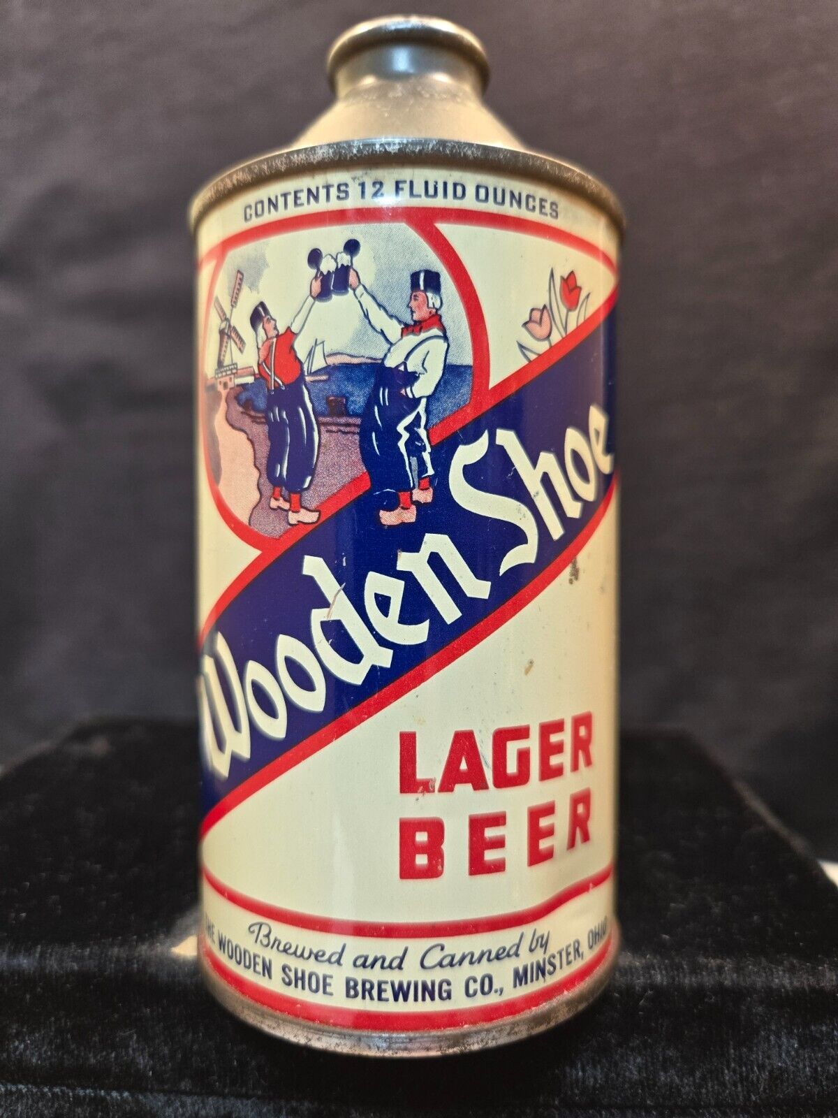 WOODEN SHOE LAGER BEER - MID 1940'S - 12OZ IRTP CONE TOP CAN - MINSTER OHIO