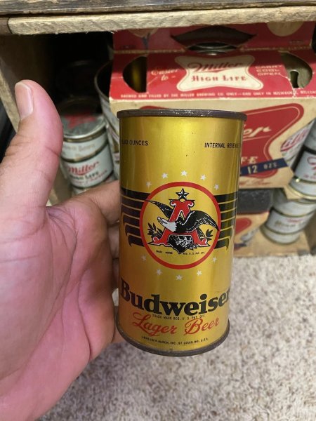 Budweiser beer flat top beer can Anheuser busch beer St. Louis mo OI irtp NICE