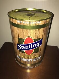 Vtg RARE 1960s STERLING DRAUGHT BEER One Gallon Party Keg 8.75” x 6.25” Tin Can
