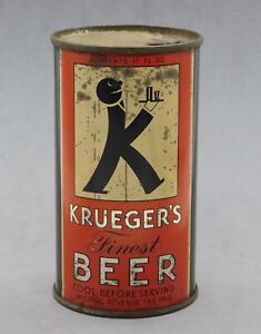 Antique Art Deco Krueger's Finest Beer Steel Flat Top Can w/ Side Instructions