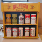 History of Budweiser Beer Can Wood Display Cast Replicas of Originals READ