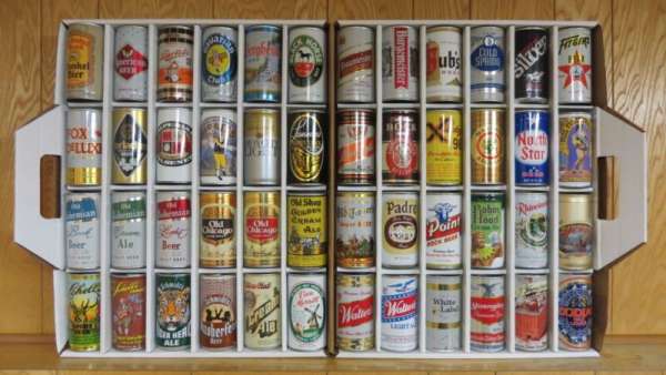 Beer Can Tote/Display, Includes 48 Different Cans, 70's/80's, Man Cave Must-Have