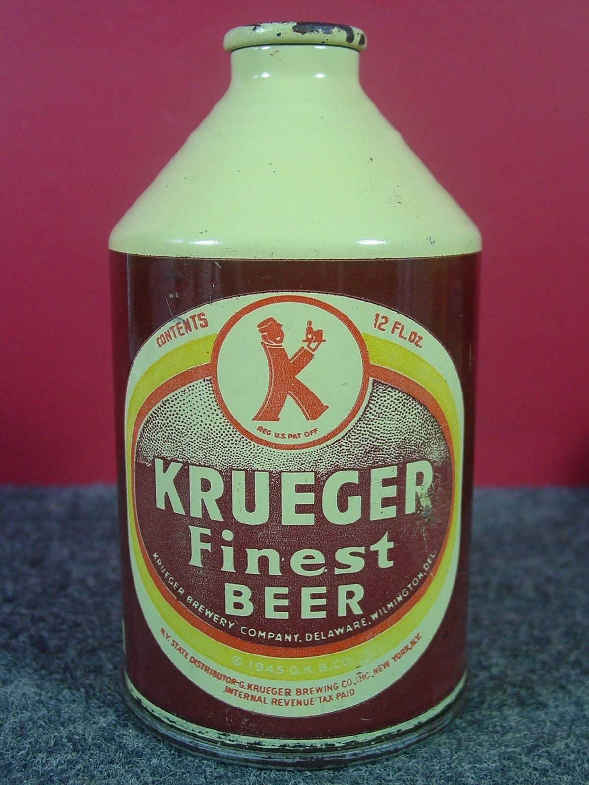1940's KRUEGER FINEST BEER Wilmington, Delaware IRTP CROWNTAINER CONE TOP CAN