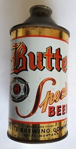 BUTTE SPECIAL BEER BREWING MONT. LITHOED METALLIC PAINT 4% HIGH PRO CONE TOP CAN