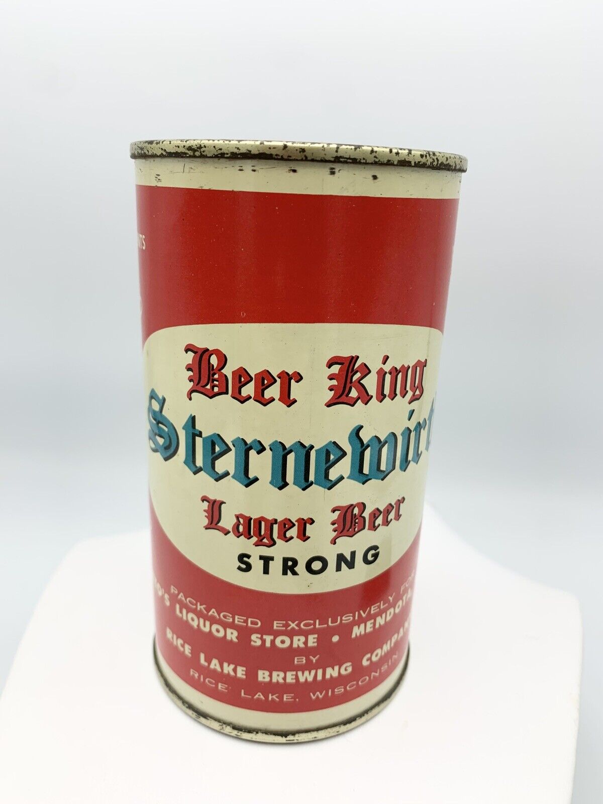 Sternewirth Beer King Lager Can Flat Top Rice Lake Brewing Co Scarce Label - WI