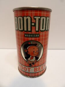 BON-TON ROOT BEER FLAT TOP PRE ZIP SODA POP CAN WAUKESHA WISCONSIN