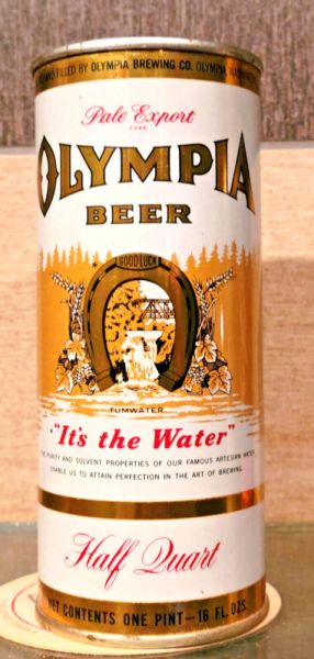 MINTY WALL FIND 1958 16 OUNCE 2-SIDED OLYMPIA FLAT TOP BEER CAN WA RED VANITYLID