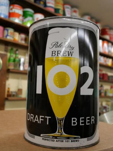 1930s BREW 102 DRAFT BEER ONE GALLON CAN-9"-LOS ANGELES CA-VERY NICE SHAPE!!!