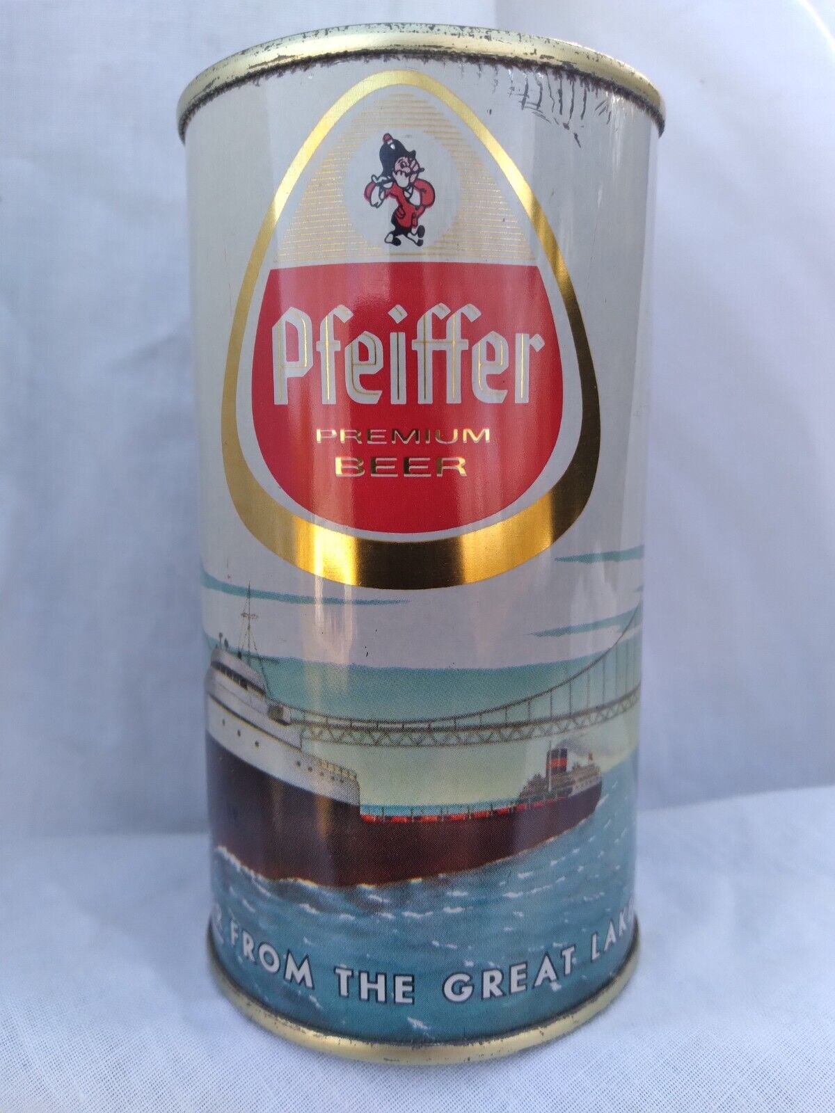 Pfeiffer flat top beer can Edmund Fitzgerald Mackinac Bridge