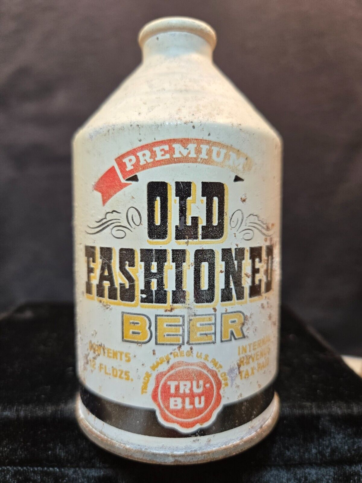 TRU-BLU OLD FASHIONED BEER - MID 1940'S - 12OZ IRTP CROWNTAINER CONE TOP CAN