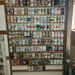 160+ EMPTY beer can display Big Cat  Hamms Leinenkugel Hop-n-Gator Schmidt Billy