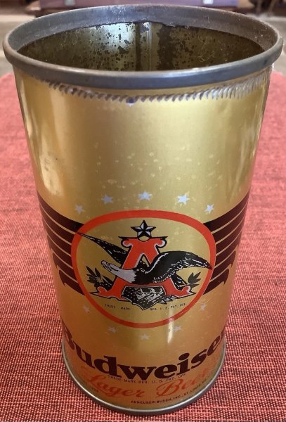 Vintage Budweiser Lager Beer Flat Top Beer Can Steel Anheuser St. Louis MO IRTP