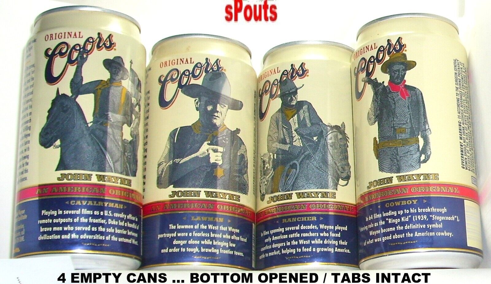 JOHN WAYNE DUKE COWBOY TV-MOVIE-VIDEO HERO HORSE GUN WILD WEST COORS BEER CANS