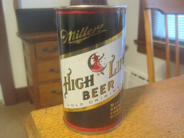 Black & Red Miller Flat Top Beer Can Girl on Moon - Nice !