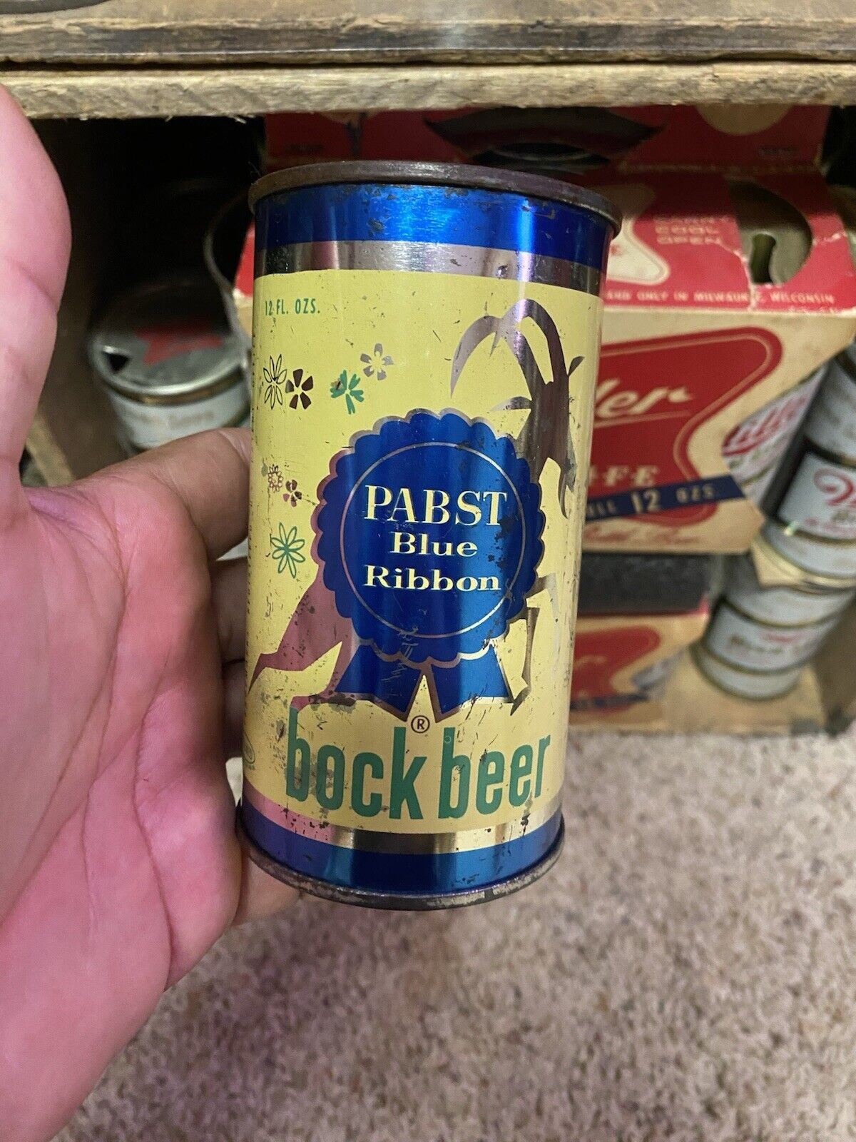 Pabst Bock flat top beer can w Goat Rare Milwaukee Wi Vanity Top