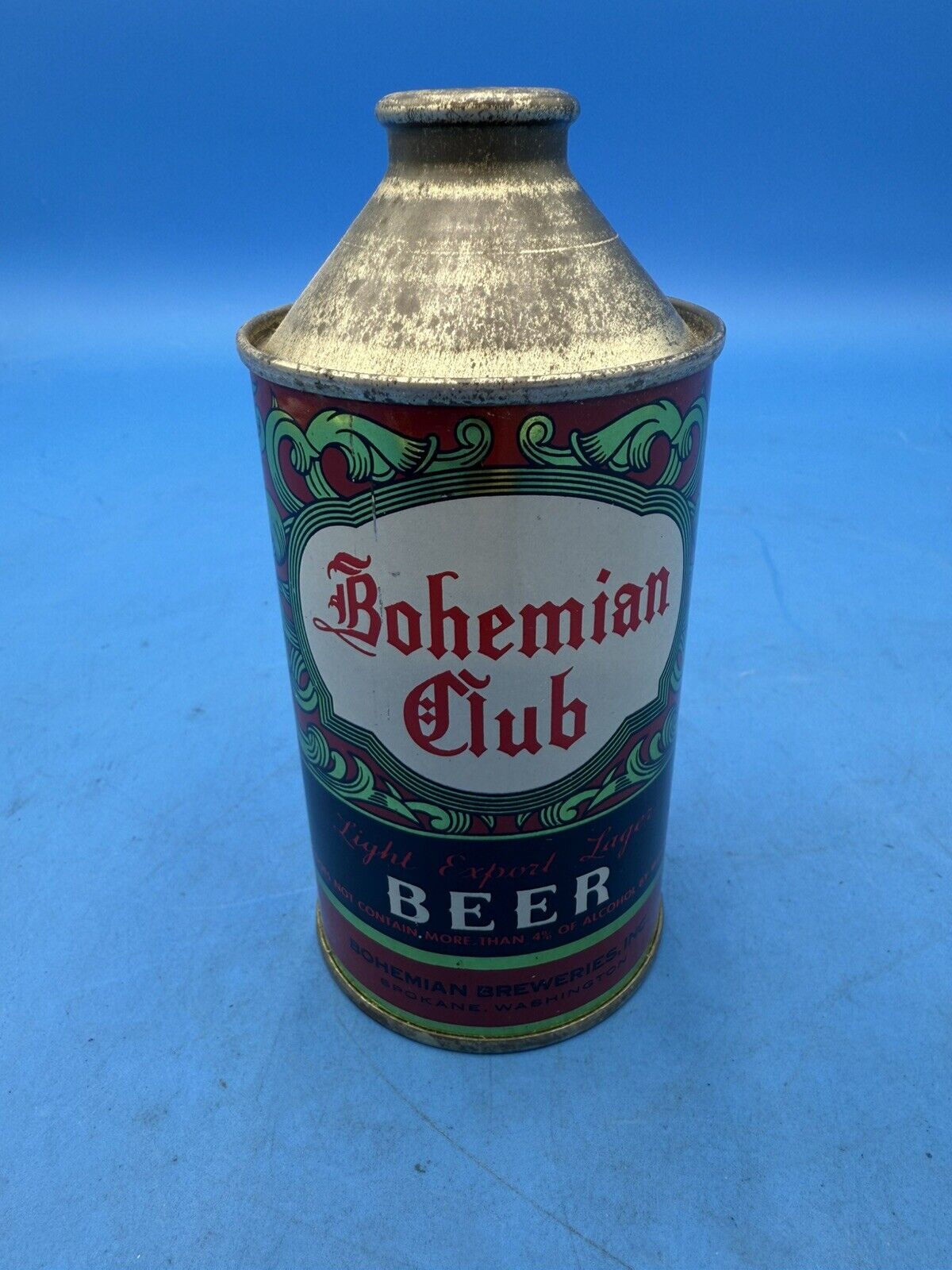 RARE Bohemian Club Cone Top Beer Can IRTP  , Spokane Wa EMPTY