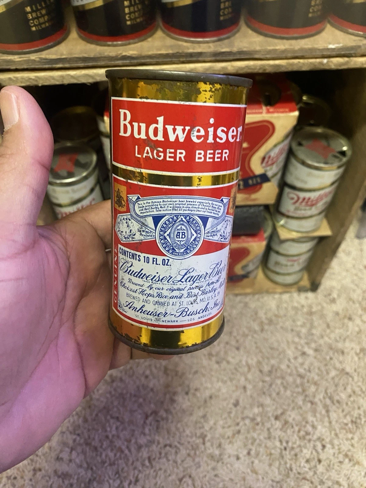 Budweiser Flat Top Beer Can 10 Ounce St. Louis Mo Split Label Skinny Style Rare