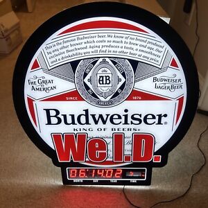 Huge Budweiser Beer WE ID LED Sign with Legal Date Settings clock man cave bar