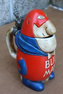 VINTAGE 1970s  BUDWEISER BUD MAN STEIN MUG HOLLOW HEAD CERAMARTE 7.5