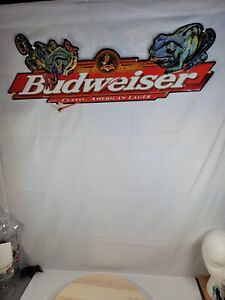 VTG 1997 Rare Budweiser Beer Frank & Louie CHAMELEON Frogs Tin Sign Length 32”