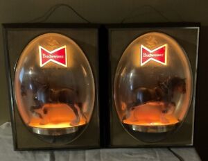 Two(2) VTG. Budweiser Clydesdale horse Light Up bar Sign decor bubble framed