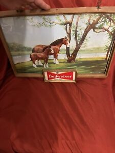 VINTAGE 1950'S BUDWEISER BEER ELECTRIC LIGHTED GLASS CLYDESDALE MARE FOAL sign