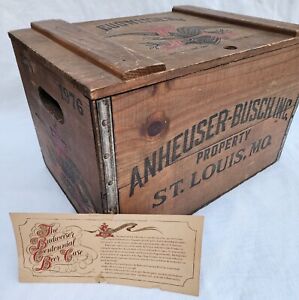 Vintage Wooden Anheuser-Busch Budweiser Centennial Beer Case Crate Box wCOA 1876