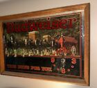 Vtg Budweiser Clydesdale “KING OF BEERS” 19”x13” Orig. Red letters Mirror Clock