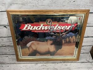 Vintage Budweiser "Classic American Lager" Elk Picture Wildlife Beer Mirror Sign