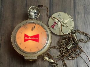 RARE VINTAGE 1950S BUDWEISER POCKET WATCH ROTATING BEER SIGN LIGH CLOCK LADY