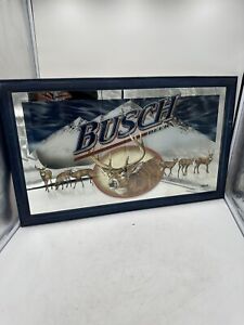 LARGE BUSCH BEER SIGN BAR MIRROR DEER WHITETAIL  BUCK!! 32.5”x20”