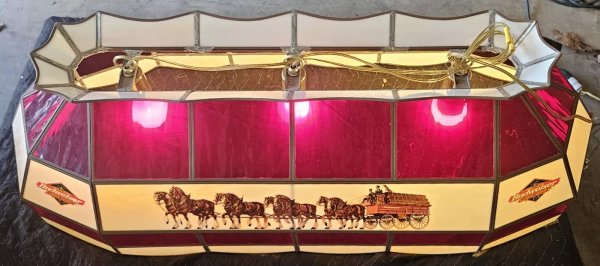 BUDWEISER Clydesdales Hanging Stained Glass Light--Bar Billiards Pool Table Lamp