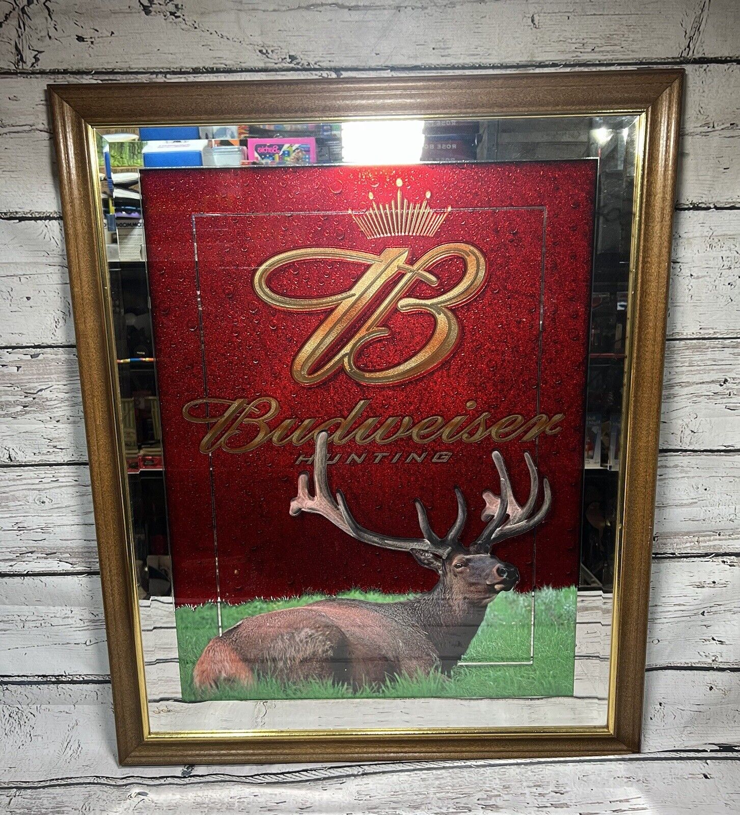VTG Budweiser Hunting Elk Anheuser-Busch 2002 RARE Large Beer Mirror Bar Sign