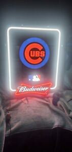 NEW Budweiser Beer Sign Neo Neon Led Light Up Chicago Cubs MLB Baseball Bar Pub