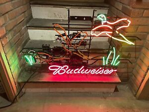 VINTAGE Budweiser Bud Beer PHEASANTS motion moving neon Light Sign NO RESERVE