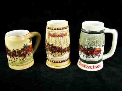 Budweiser Holiday Steins 1980 CS19 ~ 1981 CS50 ~ 1982 CS57 ~ 1st Three of Series