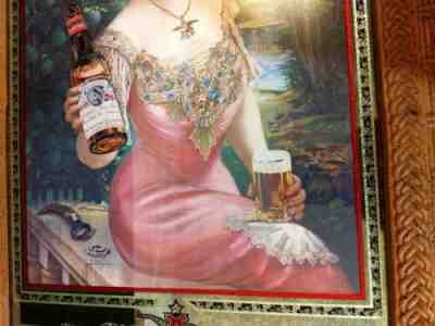 Vtg Budweiser Beer Girl Mirror Advertising Sign Arbor Scene 1917 Repro 21