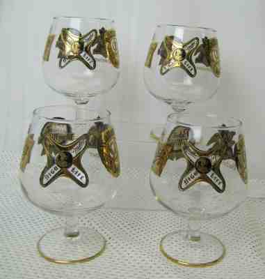 4 Gold Logo Beer Glass Snifter Goblet  Schlitz Pabst Miller Ballantine Budweiser