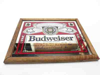 Vtg  BUDWEISER Anheuser-Busch Wood Framed Bar Mirror AA2A1909