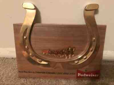 BUDWEISER KING OF BEERS,HORSE SHOES WORN BY CHAMPION CLYDESDALE BEER SIGN